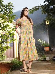 Stylum Women's Multicolor Floral Printed Cotton Flared Dress (DRSMULTISMOKY)