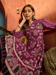 Stylum Women's Pink Ethnic Printed Cotton Flared Dress (DRSPINKPORI)