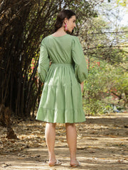 Stylum Women's Pestal Green Solid & Embroidered Cotton Tiered Dress (DRSPISTALEETA)