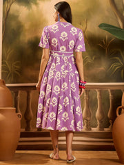 Stylum Women's Purple Floral Printed Cotton Flared Dress (DRSPURPLECARTER)
