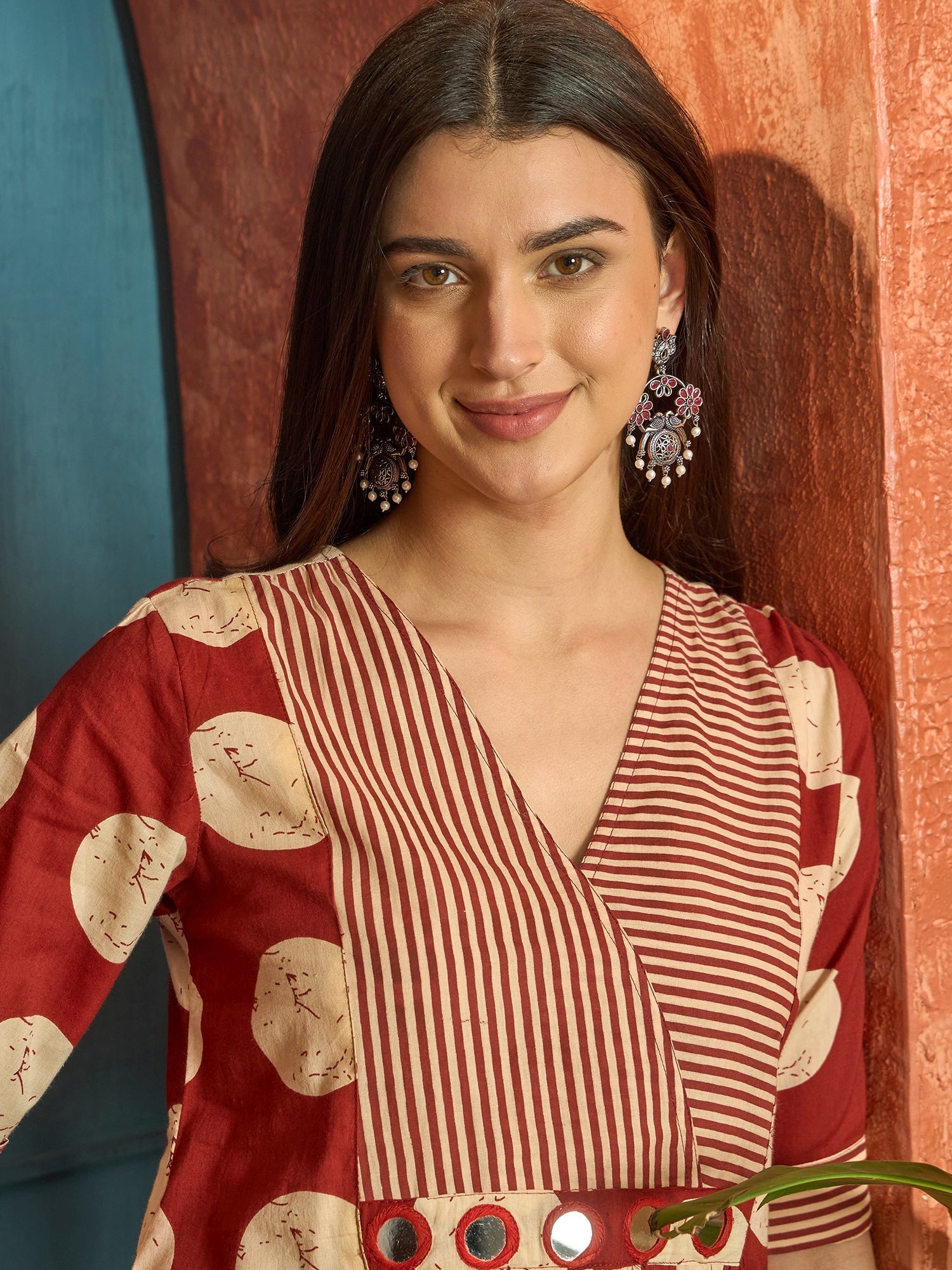 Women's Rust Block Printed Cotton Flared Dress (DRSRUSTDAPPER) | DesiQ