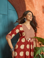 Stylum Women's Rust Block Printed Cotton Flared Dress (DRSRUSTDAPPER)