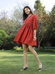 Stylum Women's Rust Solid Italian Crepe Flared Dress (DRSRUSTJAYA)