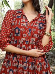 Stylum Women's Rust Ethnic Printed Cotton Flared Dress (DRSRUSTPORI)