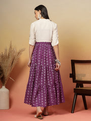 Stylum Women's Violet Woven Printed Cotton Tiered Dress With Cotton Flax Jacket (DRSVOILOAKLEY)