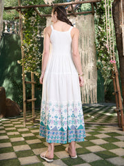 Stylum Women's White Ikat Printed Rayon Tiered Dress (DRSWHITEBLISS)