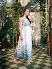 Stylum Women's White Ikat Printed Rayon Tiered Dress (DRSWHITEBLISS)
