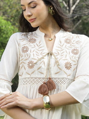 Stylum Women's White Solid & Embroidered Cotton Tiered Dress (DRSWHITESHIBA)