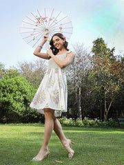 Stylum Women's White Ethnic Buta Printed Cotton Flared Dress (DRSWHITESIMRA)