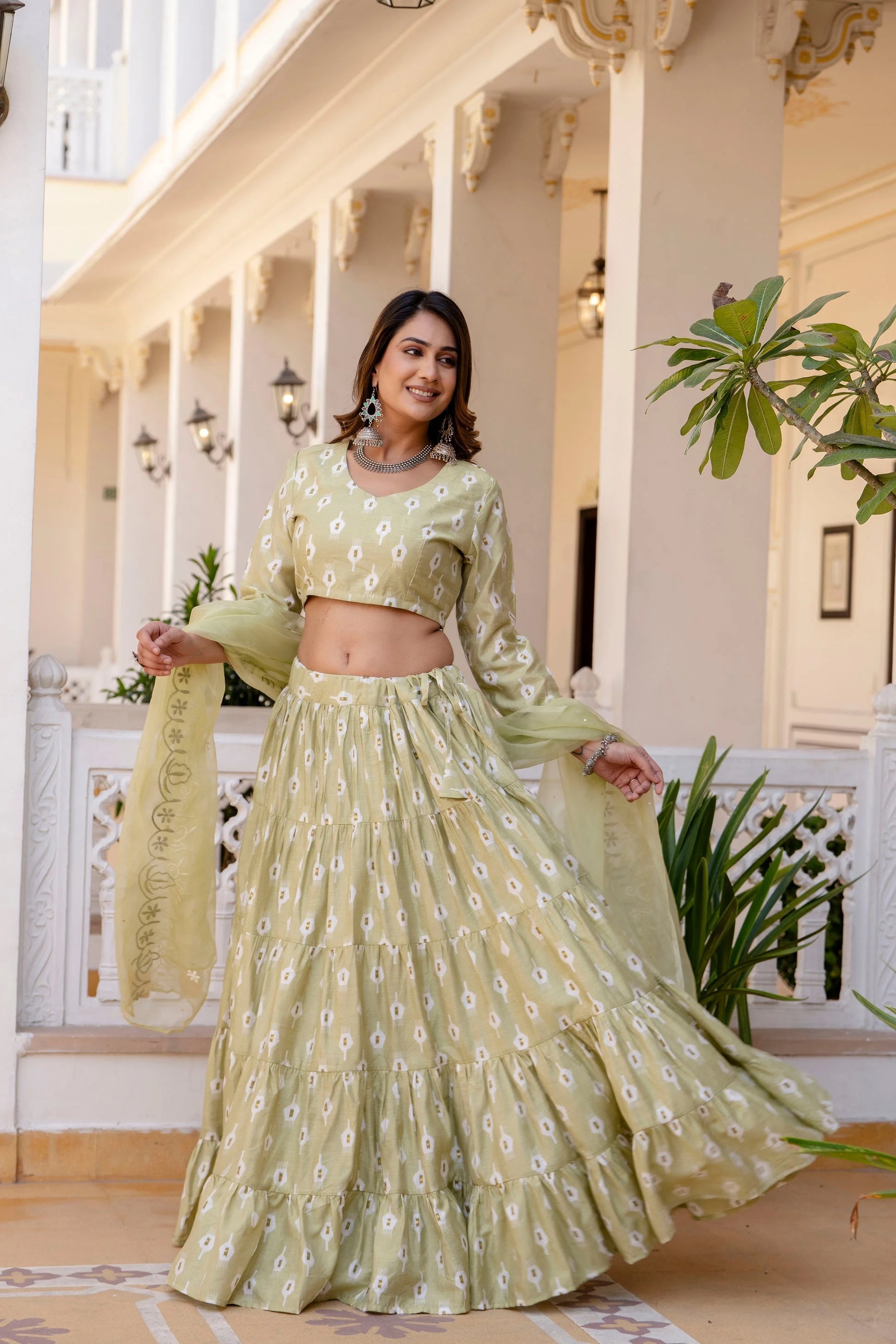 Women's Lehenga Choli: Chanderi Printed Silk Wedding Lehenga