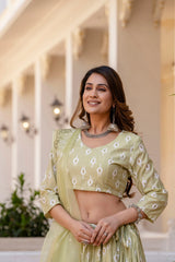 Women Chanderi Printed Lehenga Choli-LC Beige Boota