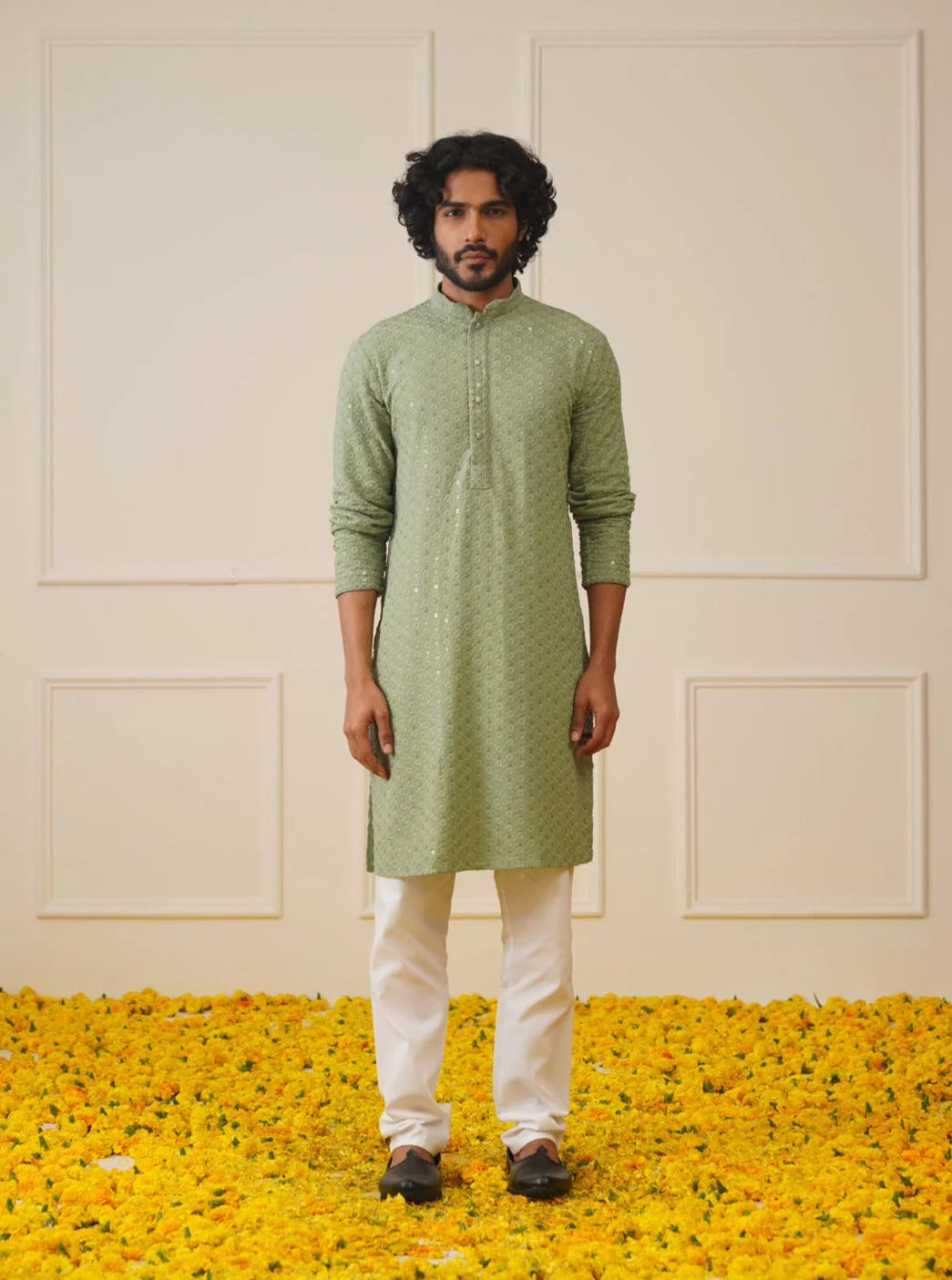 Men Pista Green Chikankari Kurta | Indian Kurta for Men