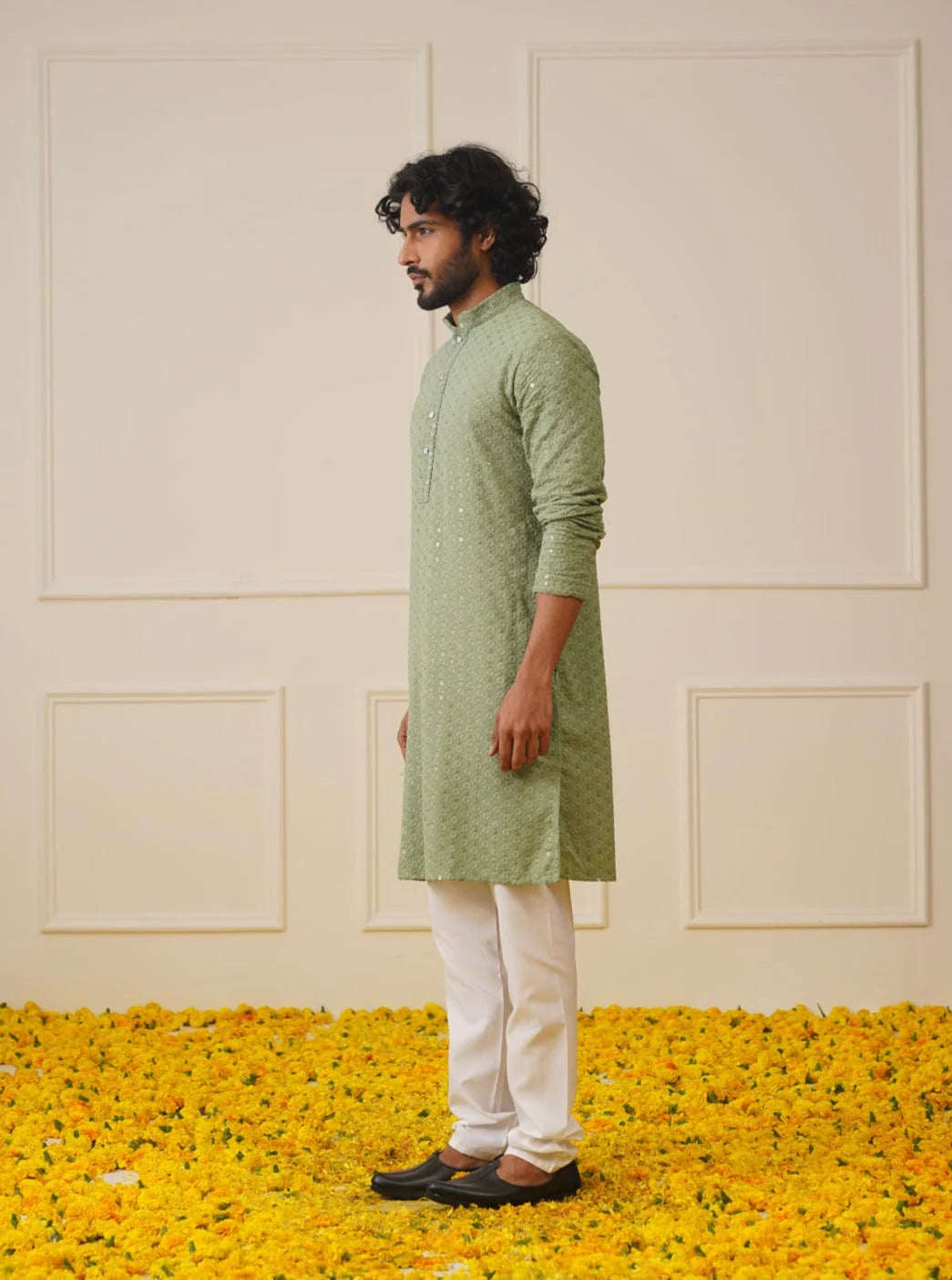 Men Pista Green Chikankari Kurta | Indian Kurta for Men