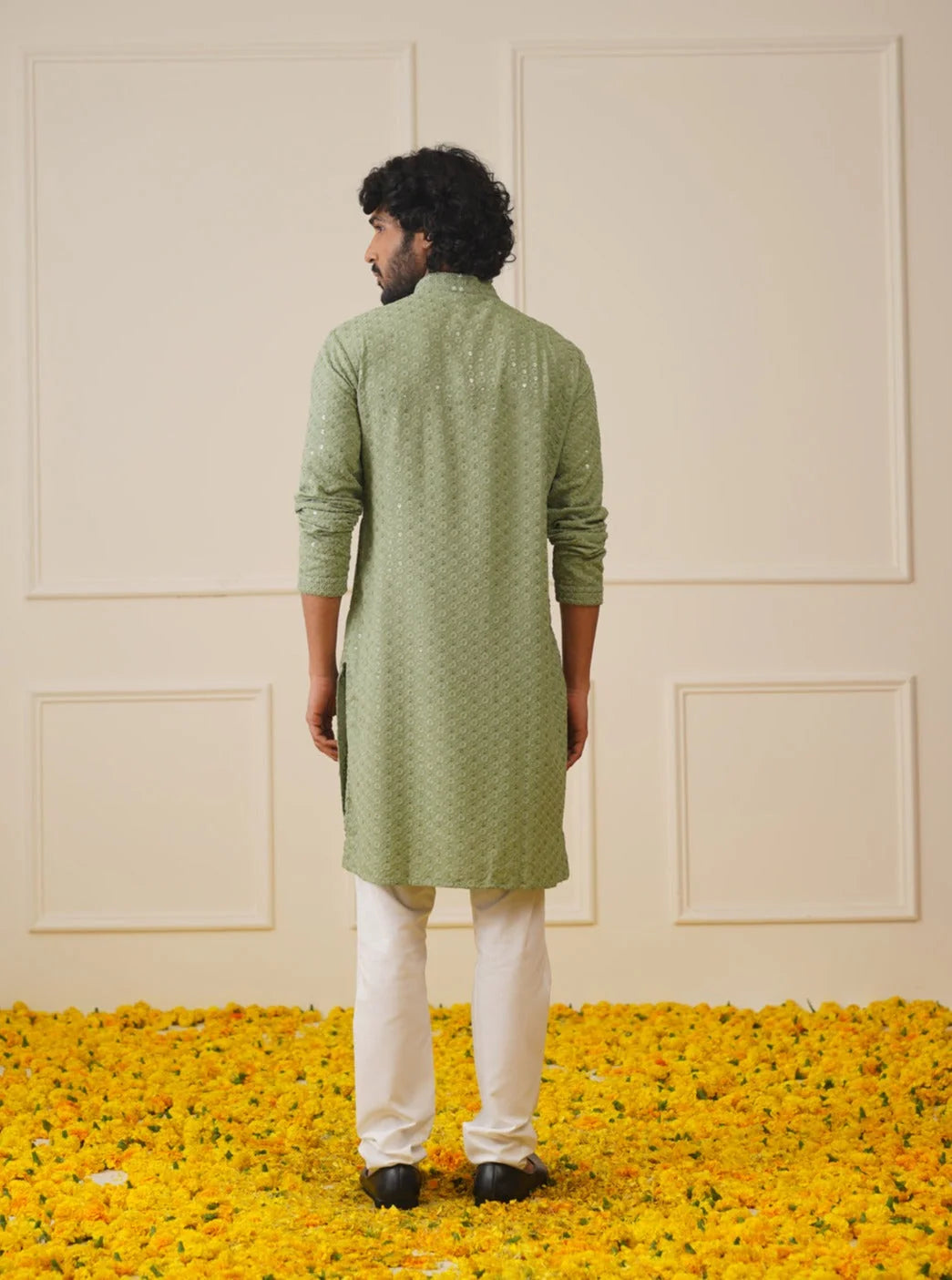 Men Pista Green Chikankari Kurta | Indian Kurta for Men
