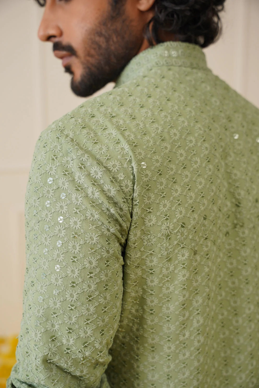 Men Pista Green Chikankari Kurta | Indian Kurta for Men