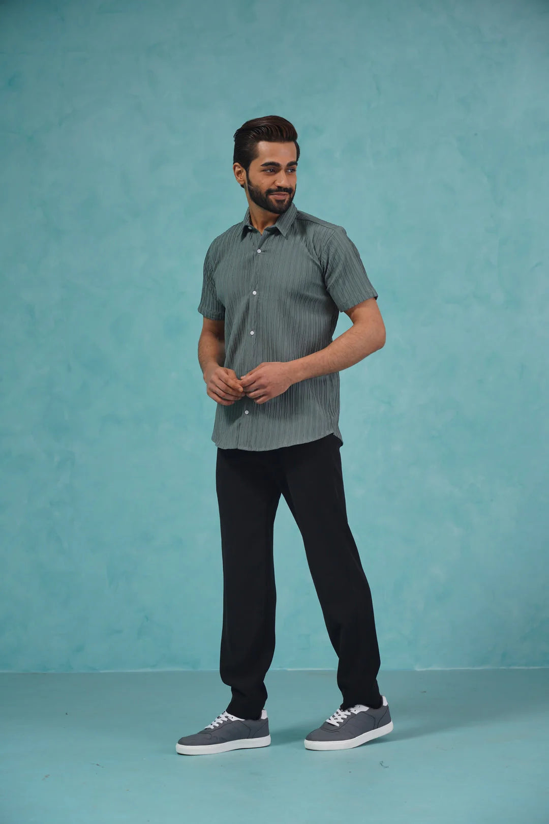 Striped Casual Mens Shirt-SF-899Grey-Cotton Shirt Collection