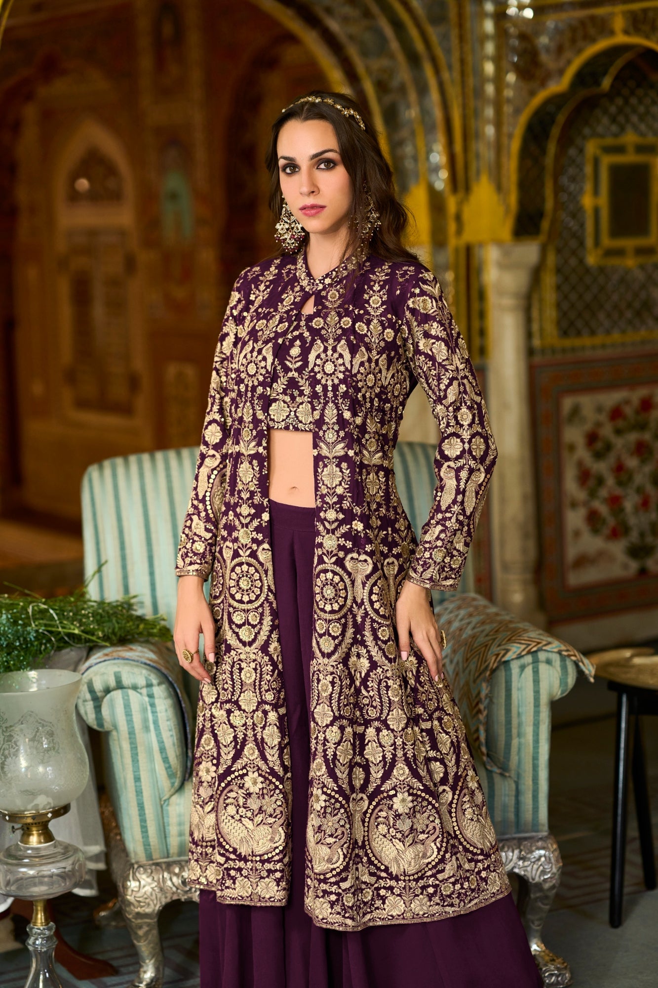 Georgette Embroidered Sharara Set with Shrug - Pack of 3 Designs | Des
