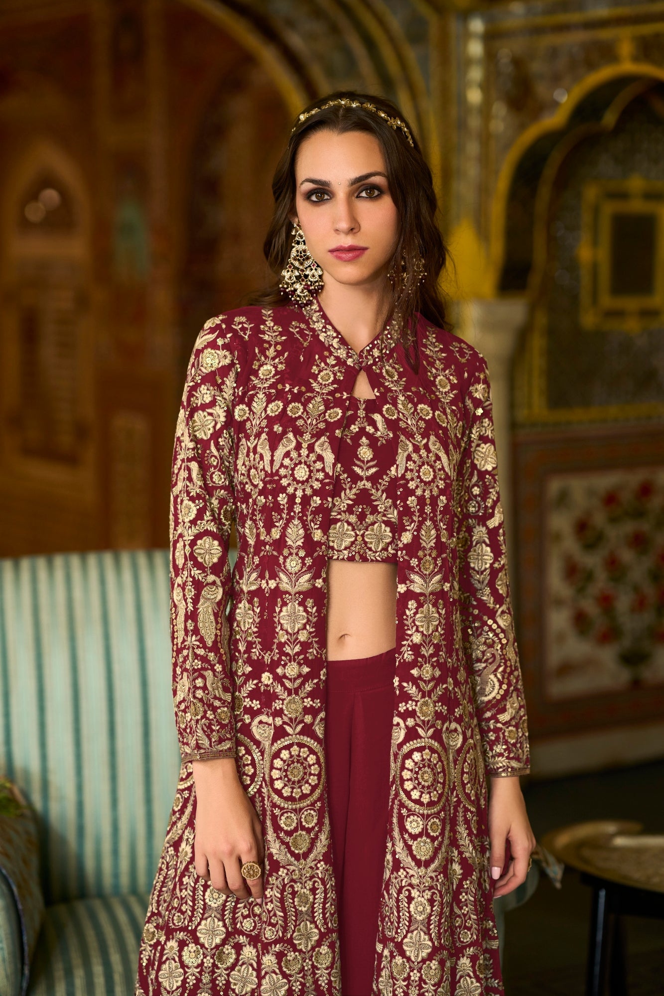 Georgette Embroidered Sharara Set with Shrug - Pack of 3 Designs | Des