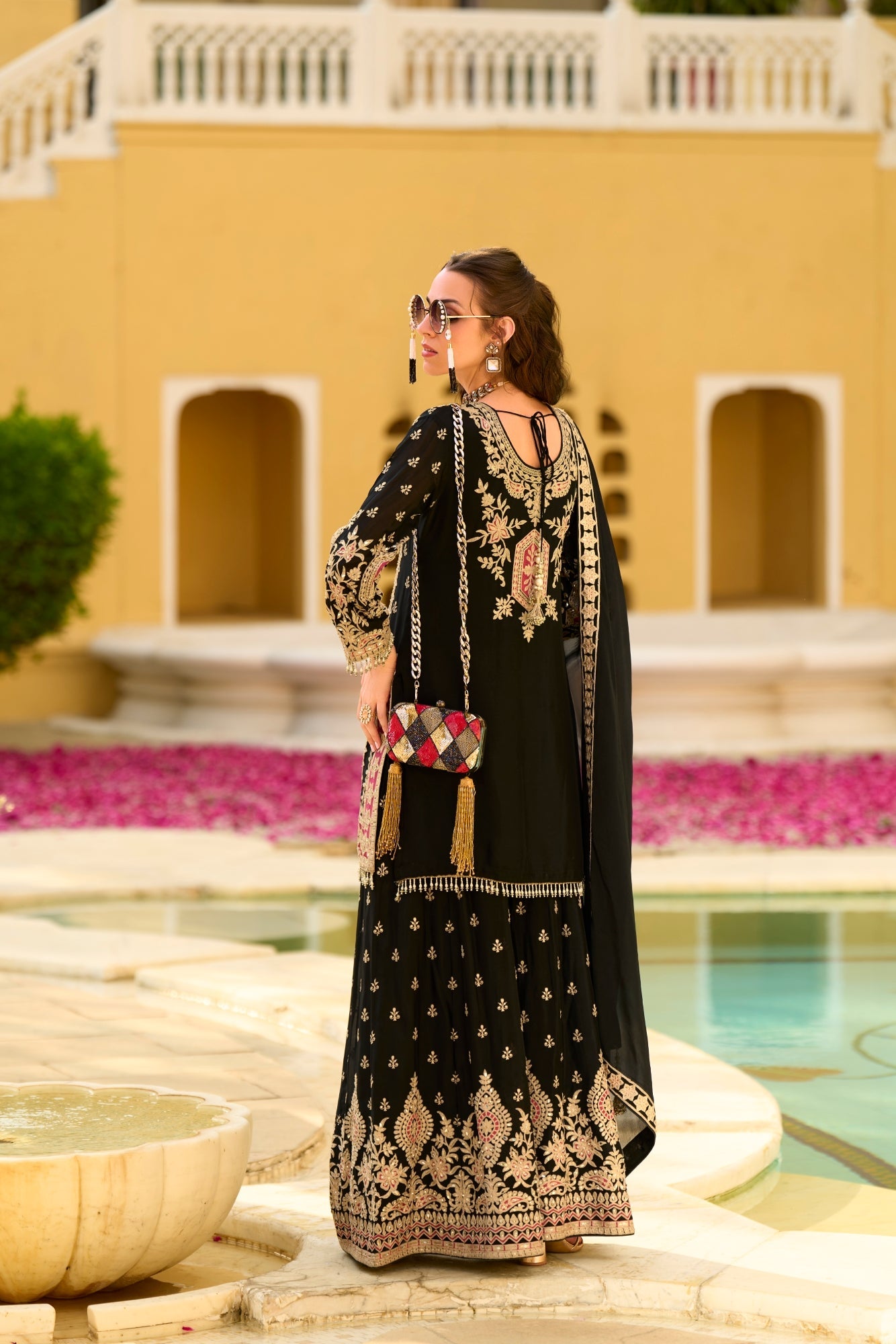 Pink Chiffon Embroidered Straight Kurta Sharara Set with Dupatta - Pac