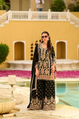 Pink Chinon Chiffon Embroidered Straight Kurta Sharara with Dupatta Bellarom Cataloge