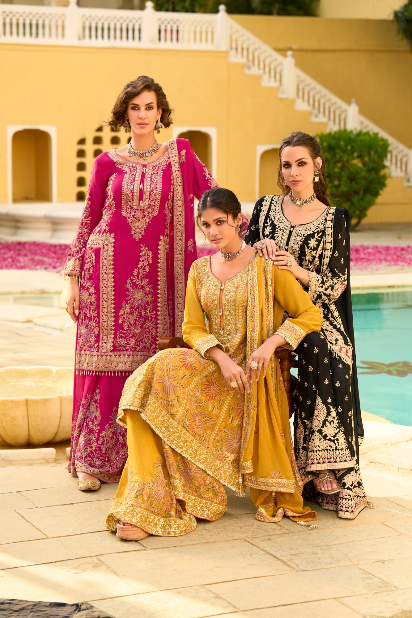 Pink Chiffon Embroidered Straight Kurta Sharara Set with Dupatta - Pac