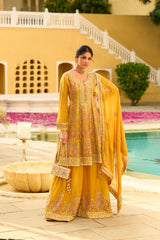 Pink Chinon Chiffon Embroidered Straight Kurta Sharara with Dupatta Bellarom Cataloge