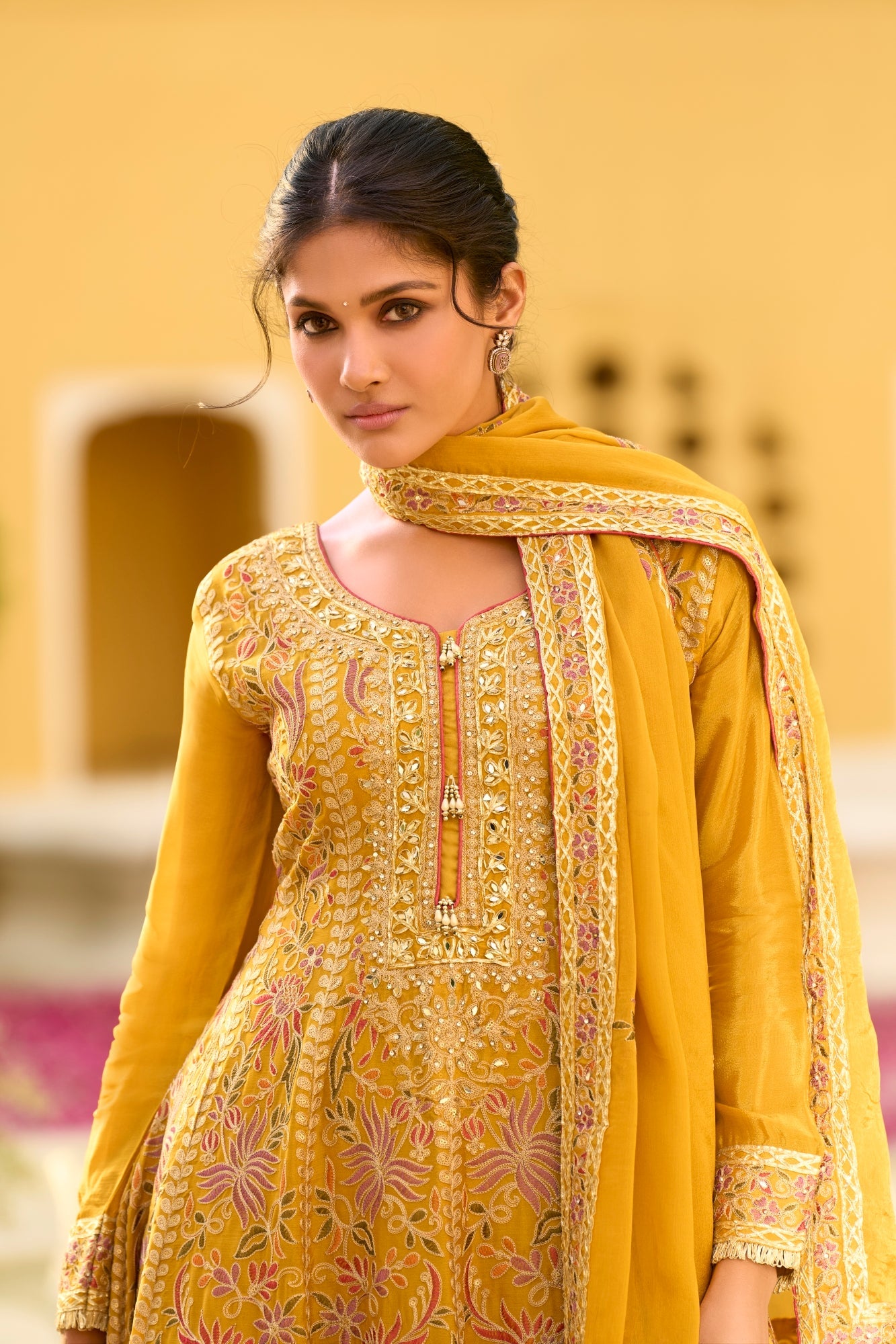 Pink Chiffon Embroidered Straight Kurta Sharara Set with Dupatta - Pac