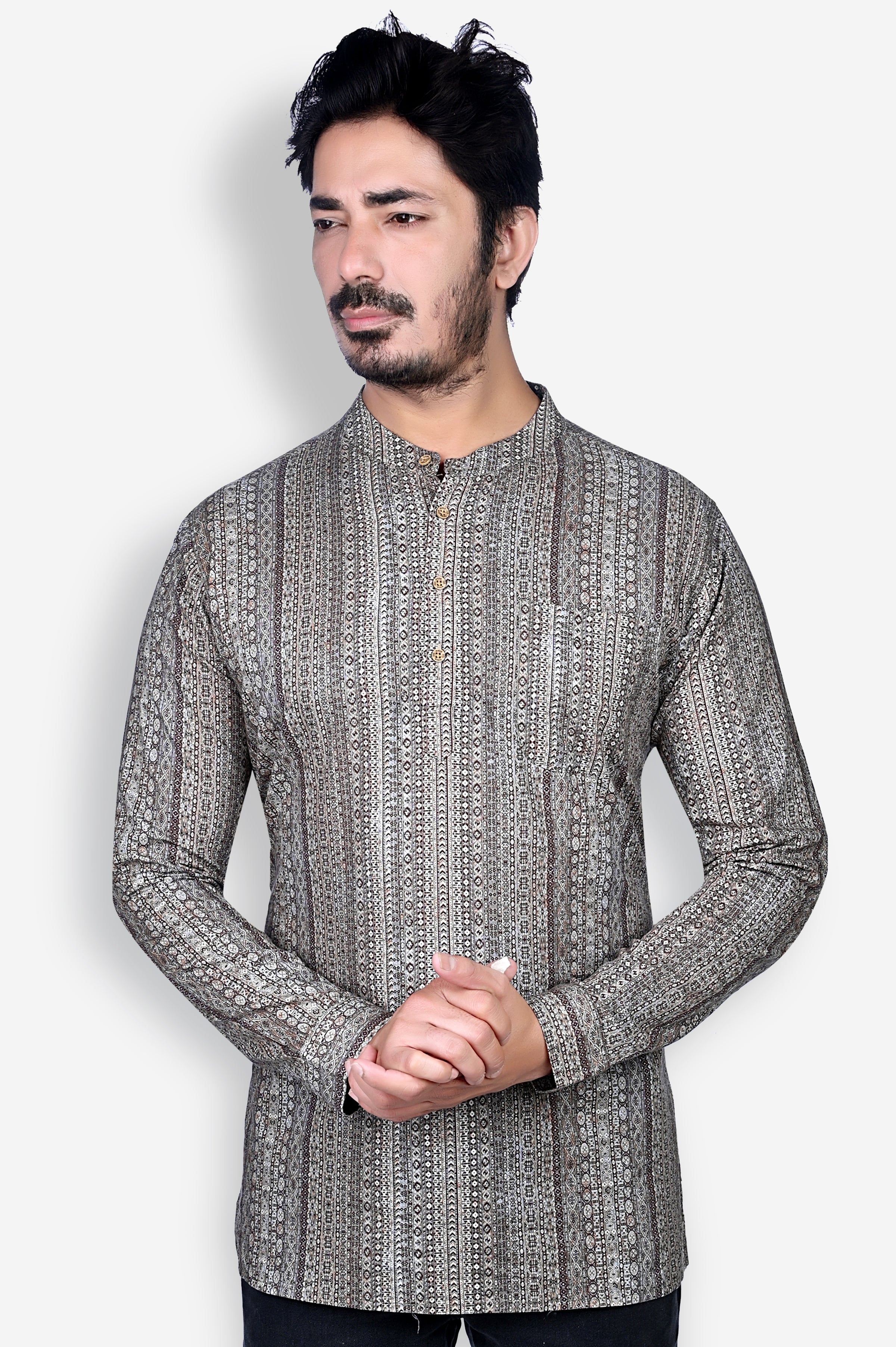 Cotton Short Kurta for Men - Multicolor | SKRB12552B | DesiQlo