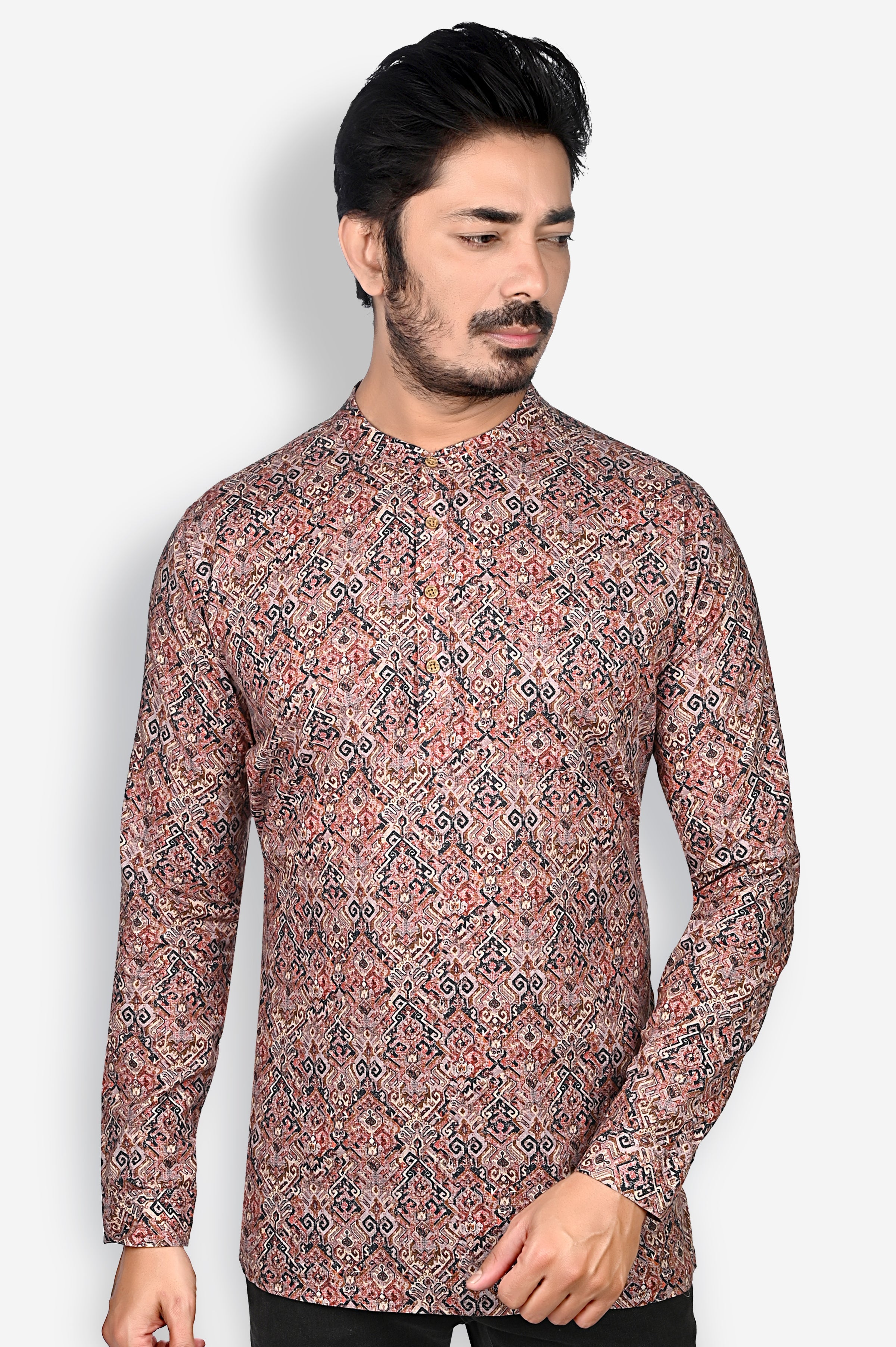 Cotton Short Kurta for Men - Multicolor | SKRB12510O | DesiQlo
