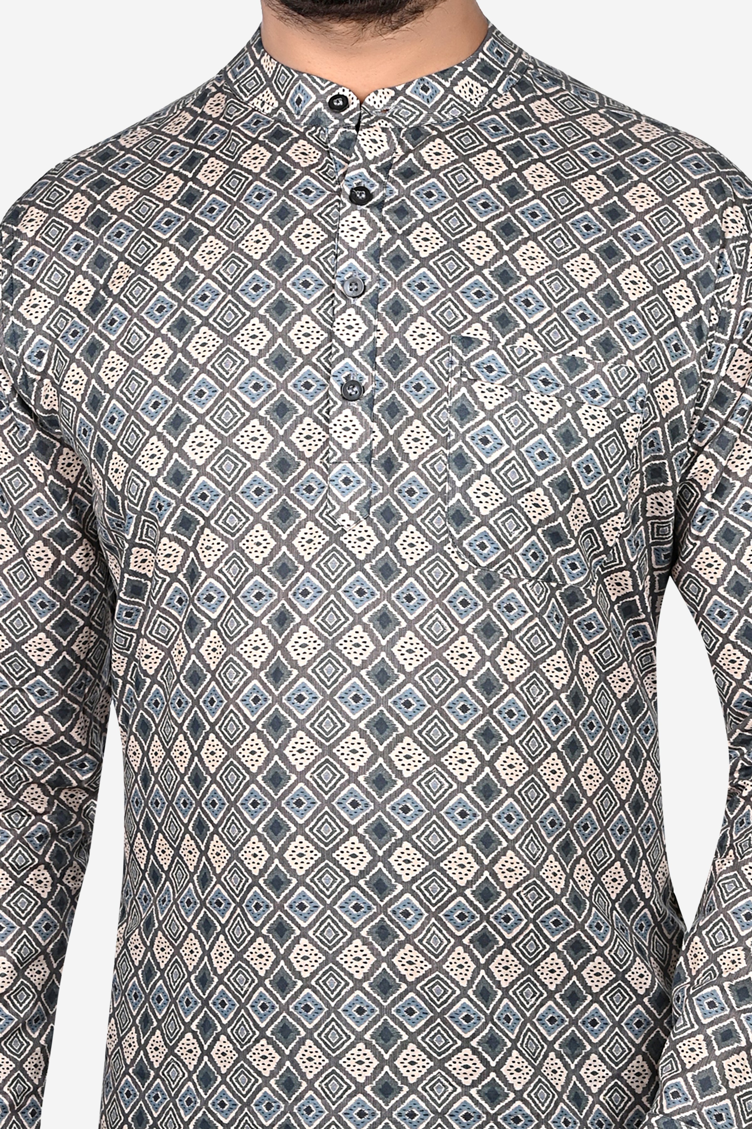 Cotton Short Kurta for Men - Multicolor | SKRB12525G | DesiQlo