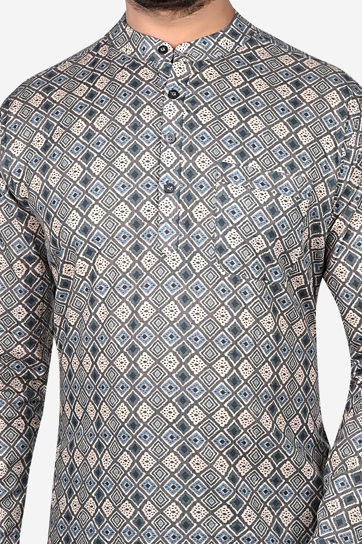 Cotton Short Kurta for Men - Multicolor | SKRB12525G