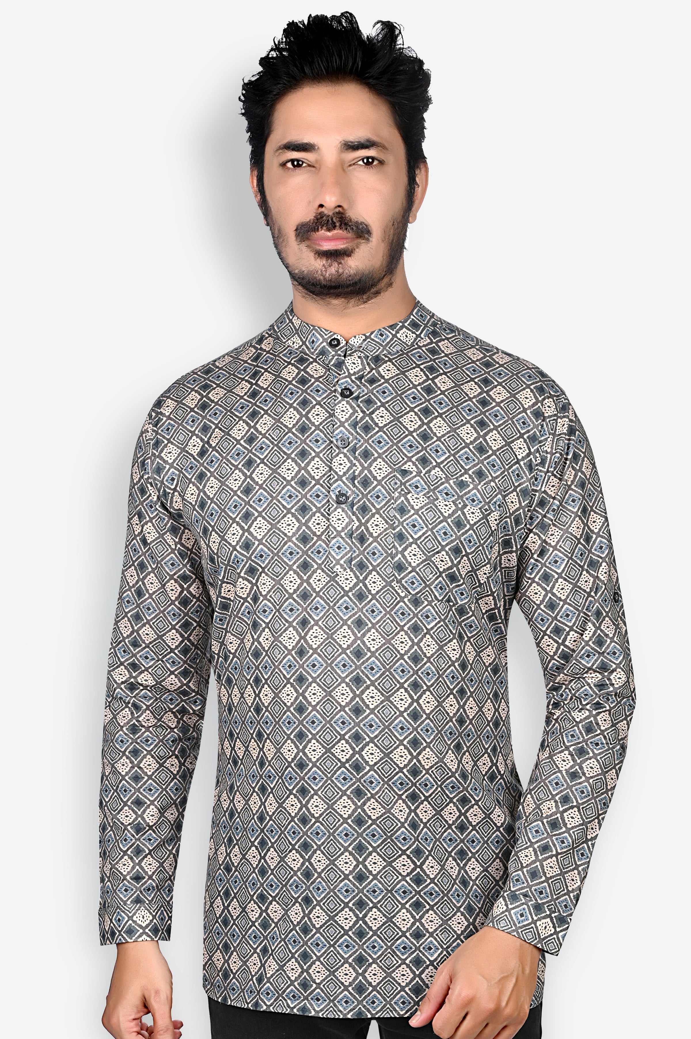 Cotton Short Kurta for Men - Multicolor | SKRB12525G | DesiQlo
