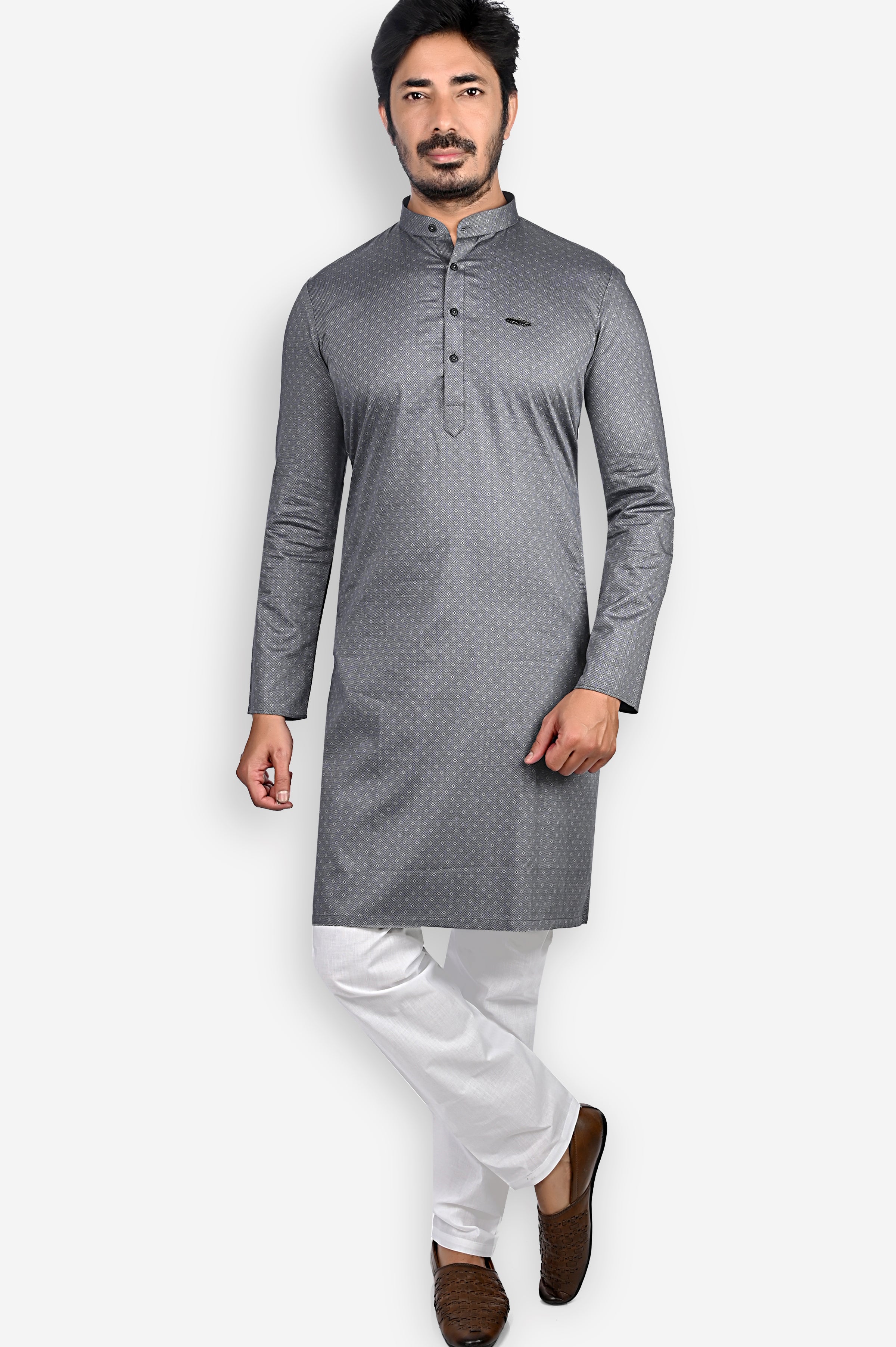 Cotton Kurta for Men - Grey | KUPR11746G | DesiQlo