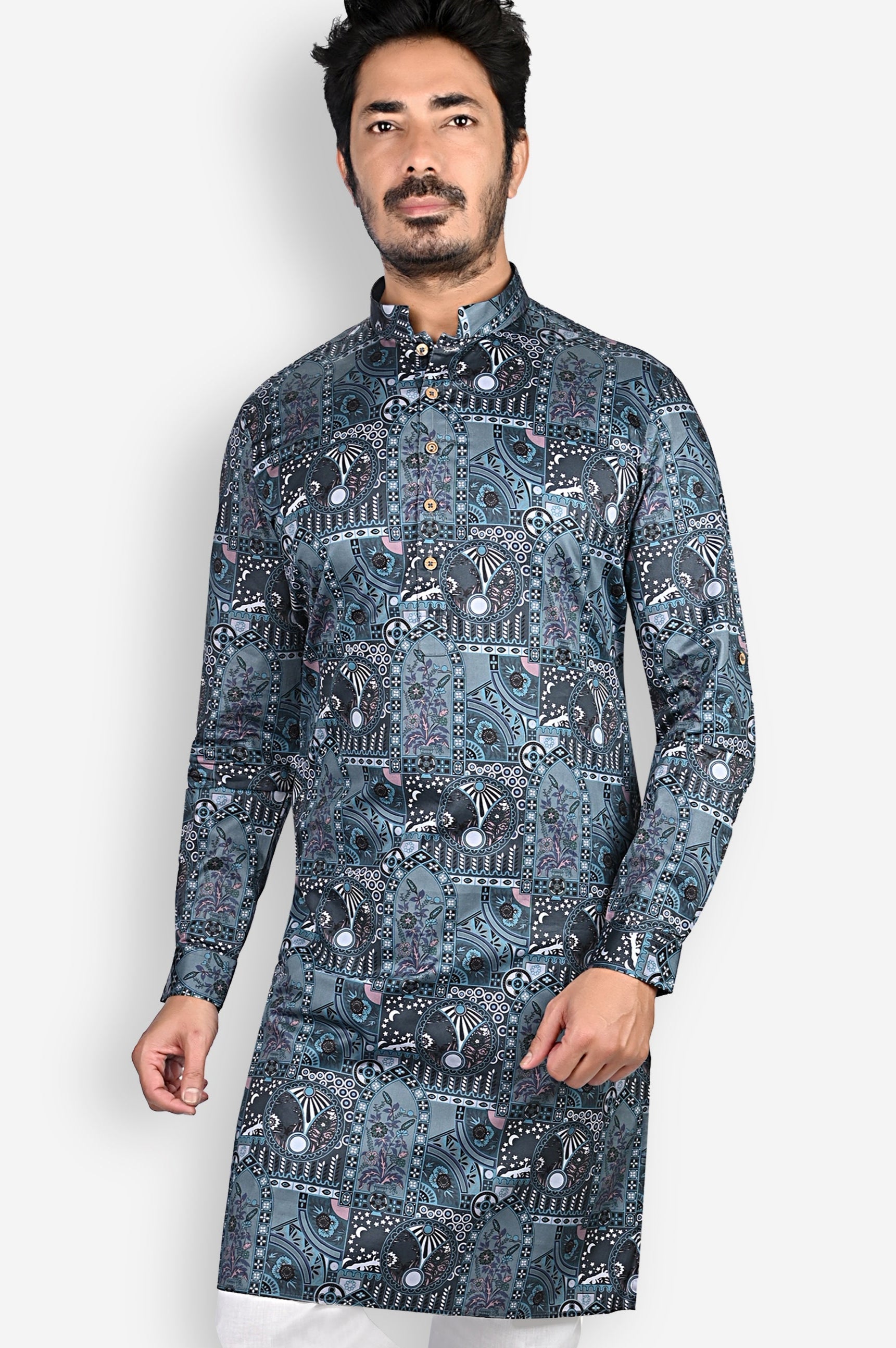 Cotton Kurta for Men - Blue | KUPR12397B | DesiQlo