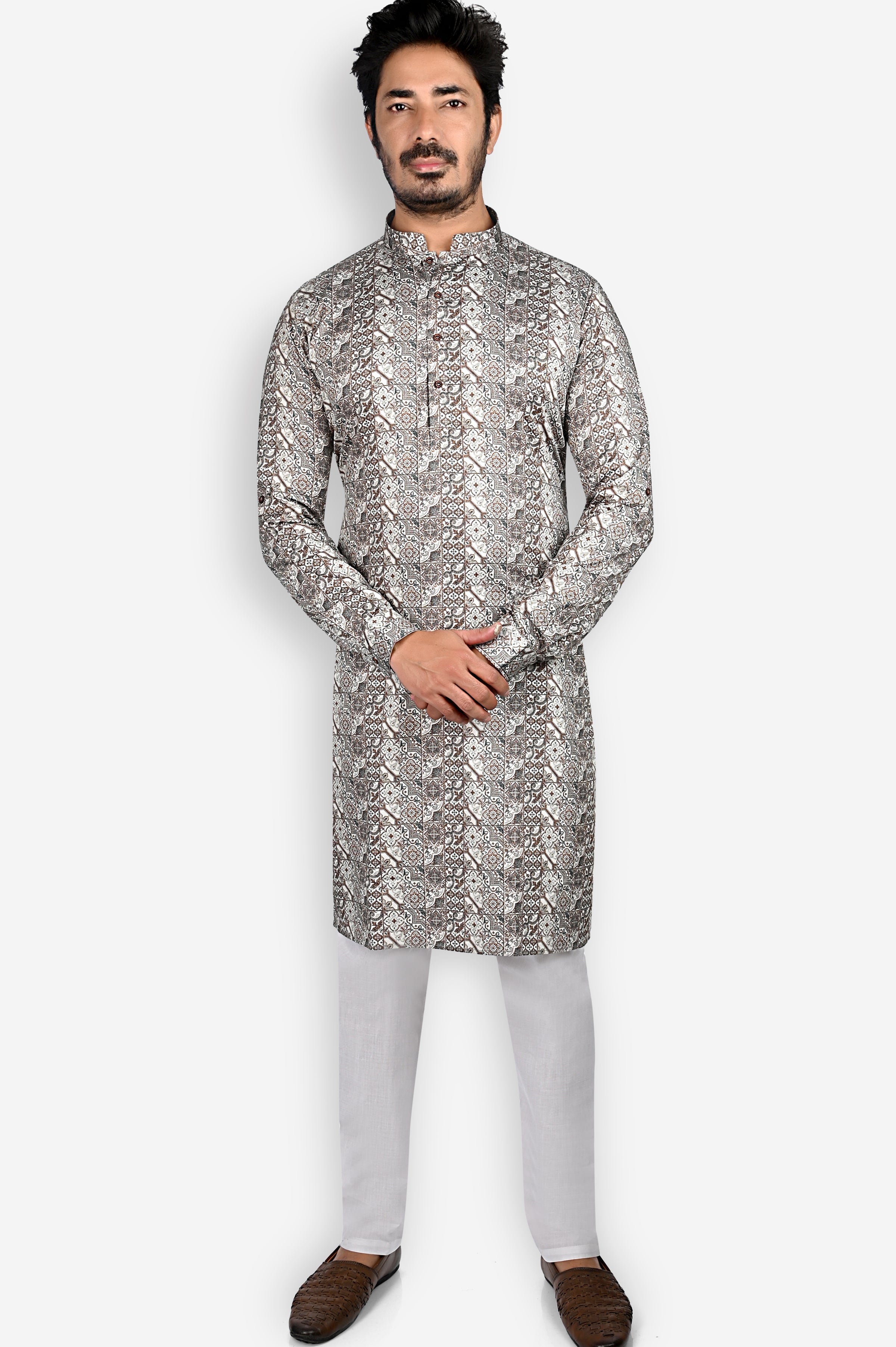 Cotton Kurta for Men - Brown | KUPR12401B | DesiQlo
