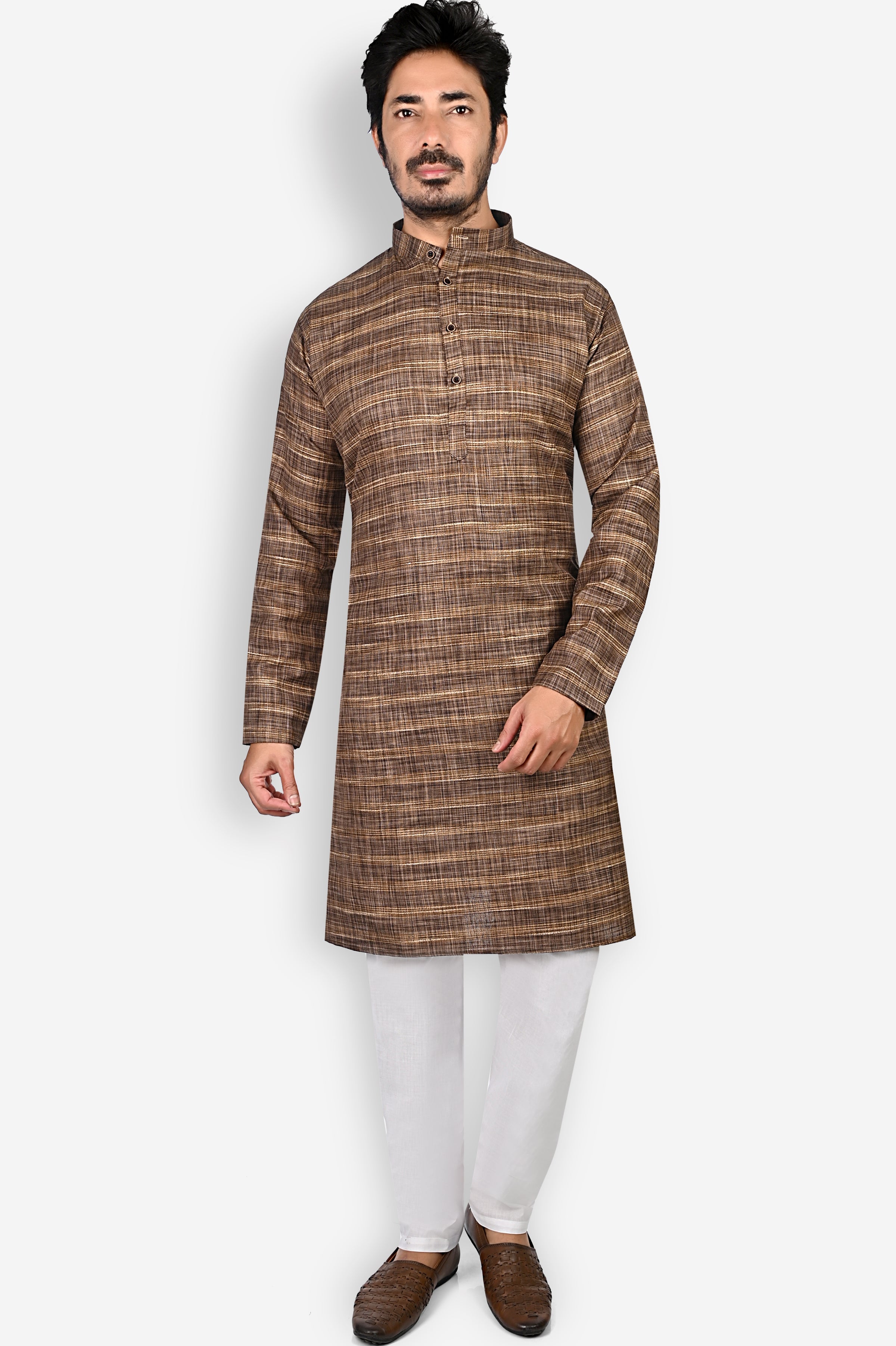 Cotton Kurta Pyjama Set for Men - Brown | KPDU822663 | DesiQlo