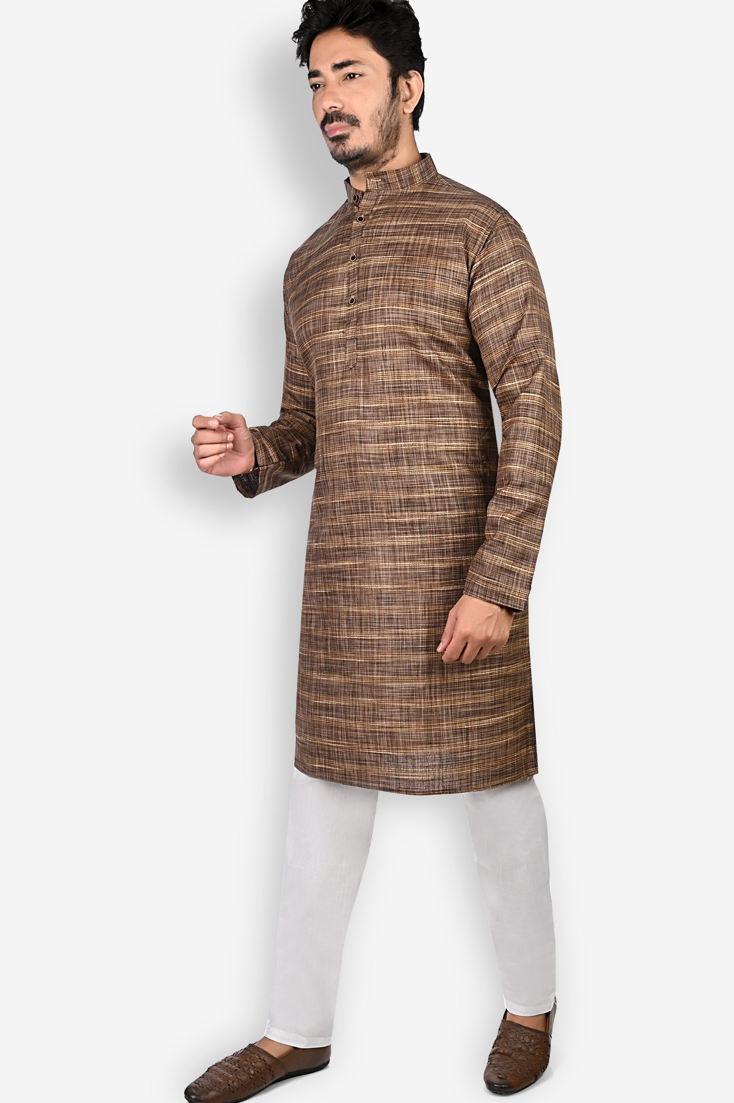 Cotton Kurta Pyjama Set for Men - Brown | KPDU822663 | DesiQlo