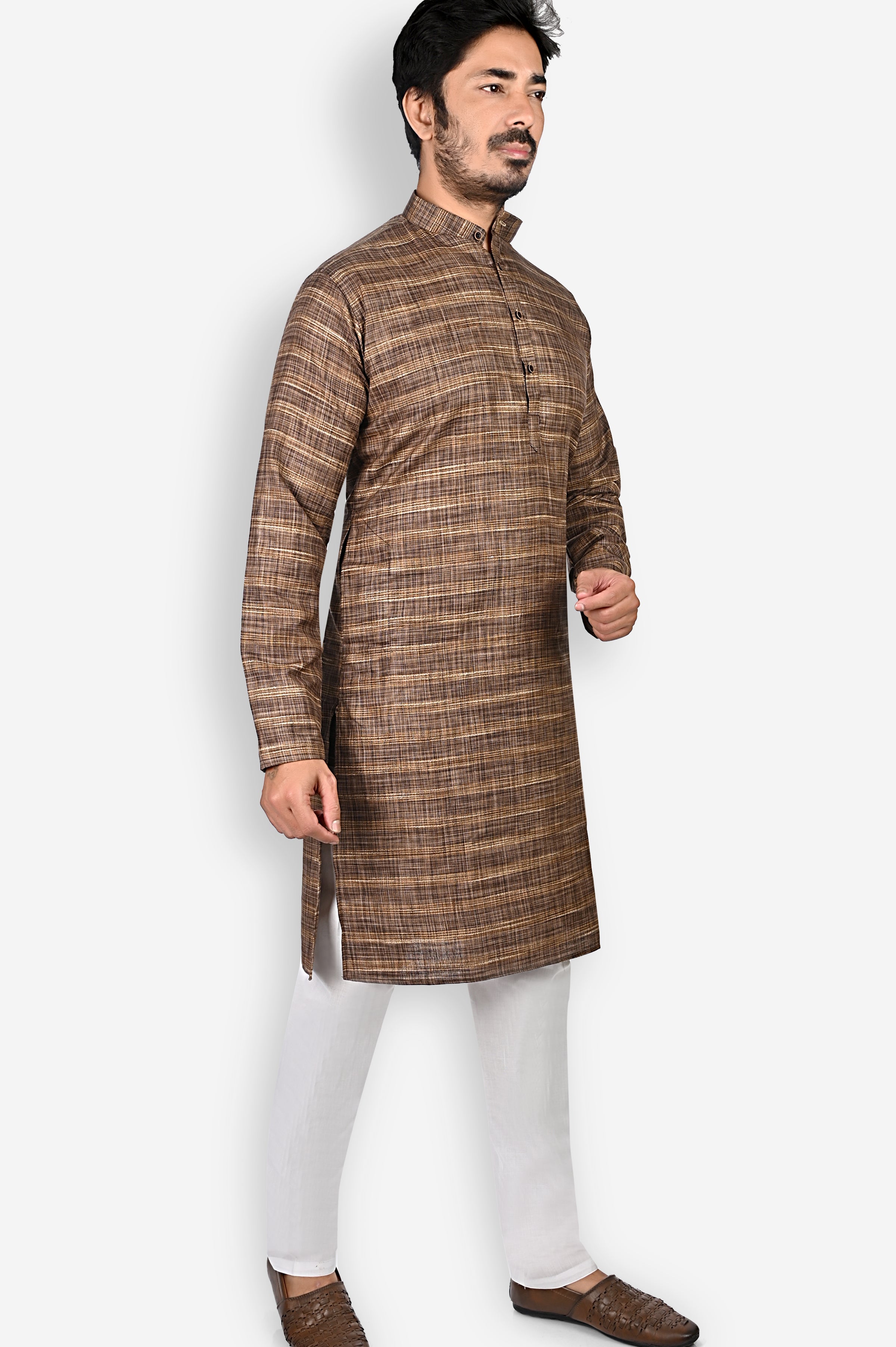 Cotton Kurta Pyjama Set for Men - Brown | KPDU822663 | DesiQlo
