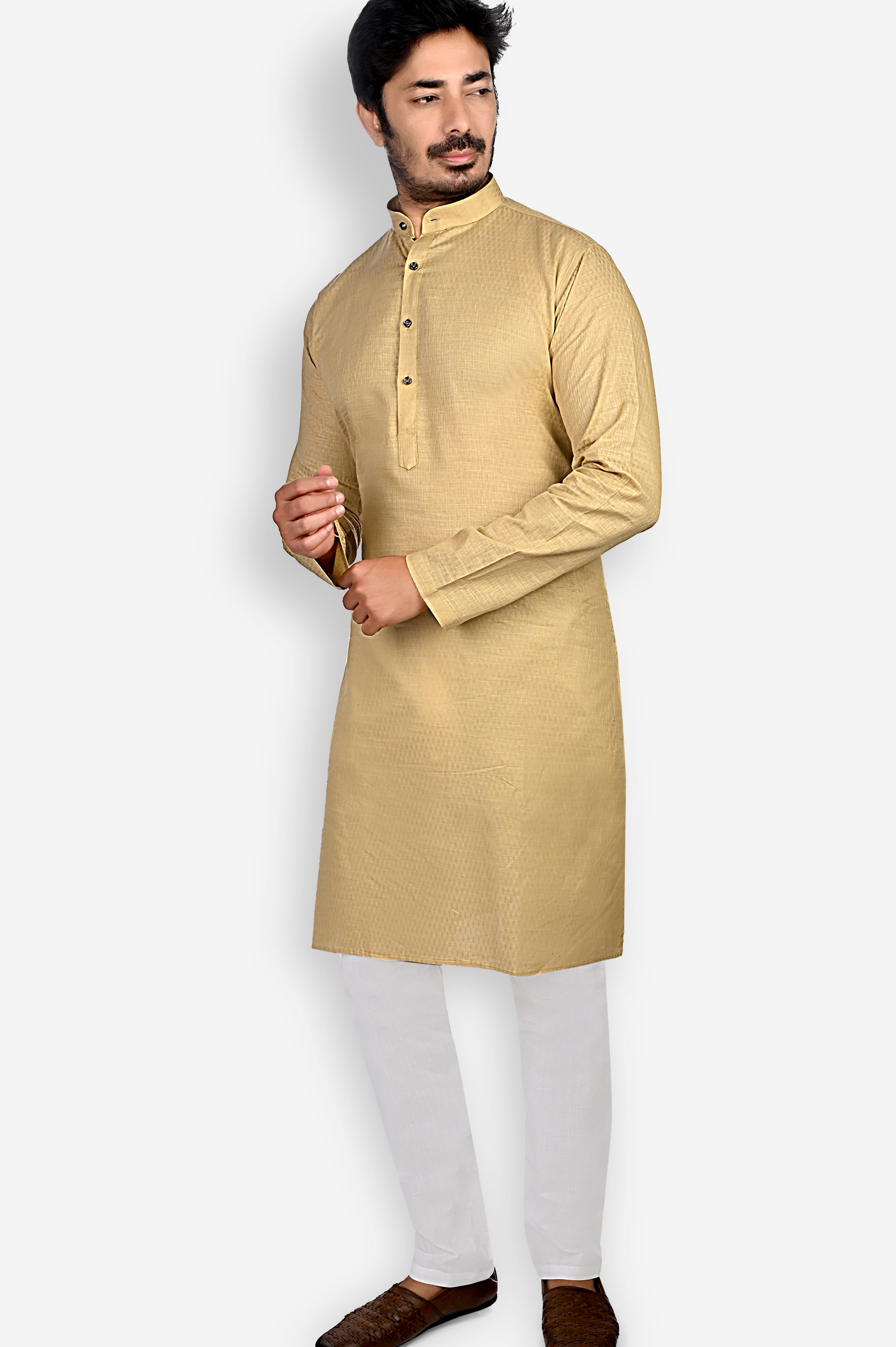 Cotton Kurta for Men - Beige | KPDU780553 | DesiQlo
