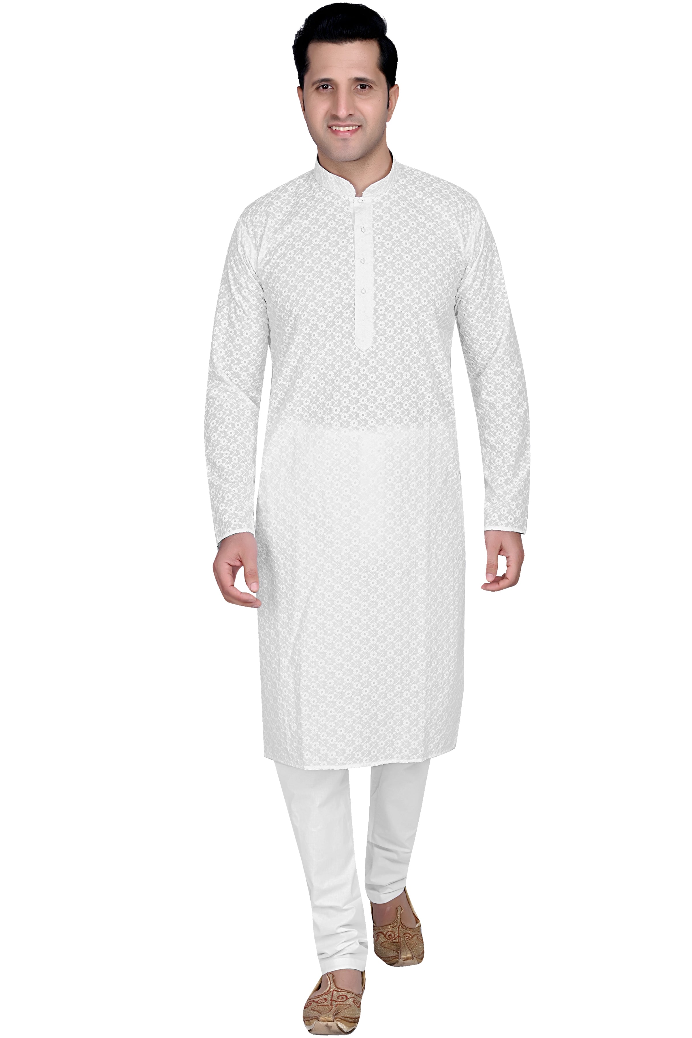 Cotton Kurta Pyjama Set for Men - White | KPPDCHTCIR | DesiQlo