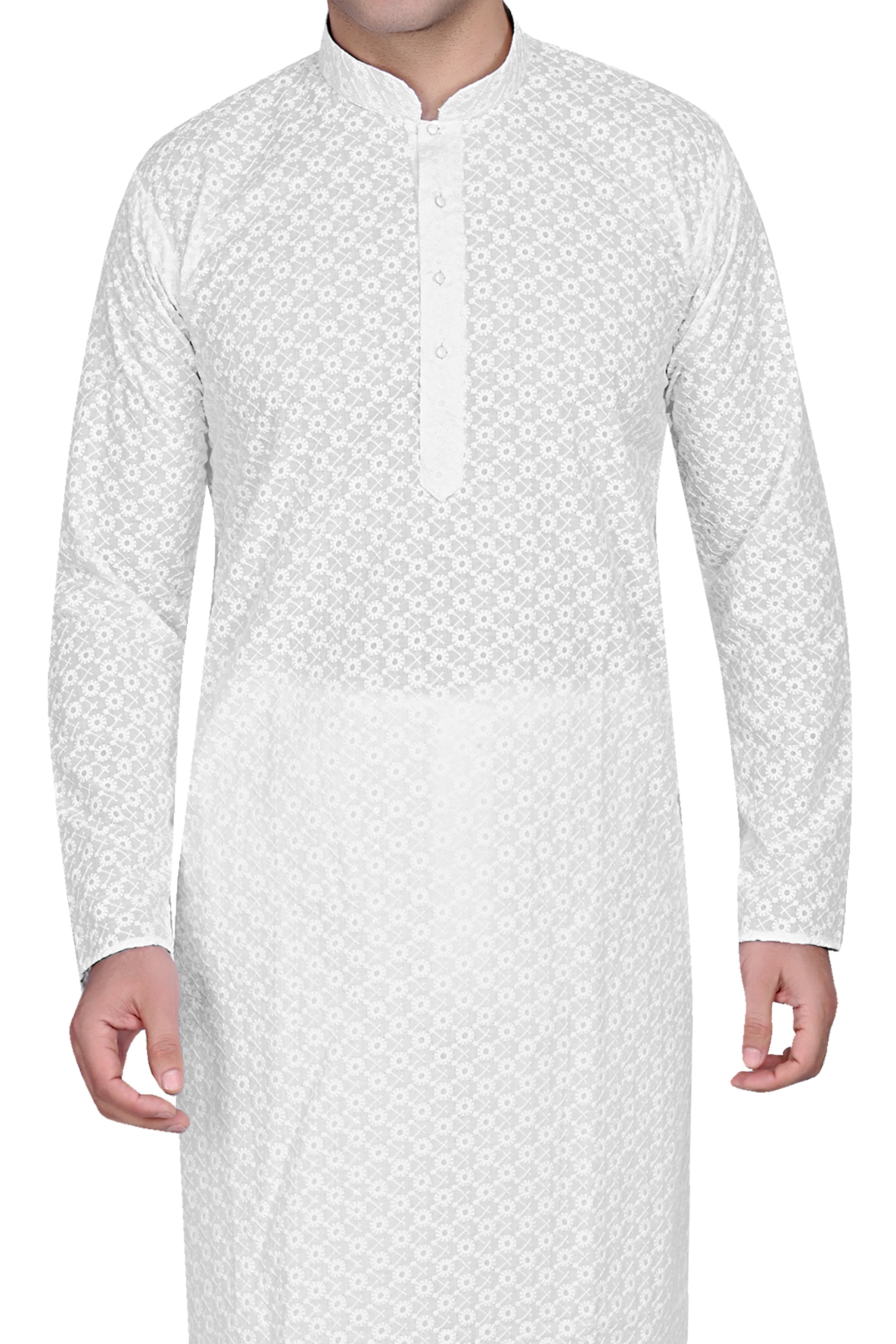 Cotton Kurta Pyjama Set for Men - White | KPPDCHTCIR | DesiQlo
