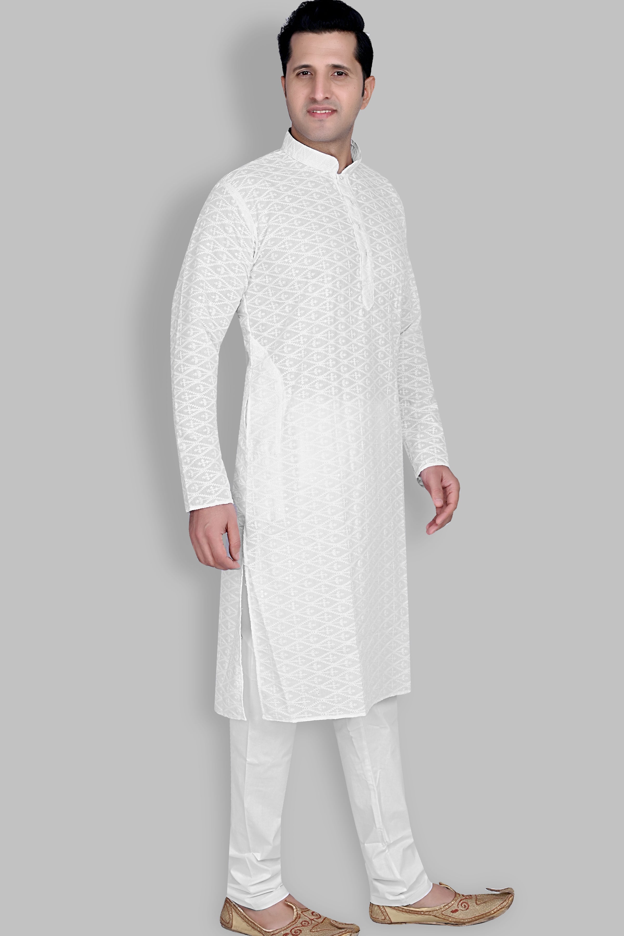 Cotton Kurta Pyjama Set for Men - White | KPPDCHTBOX | DesiQlo