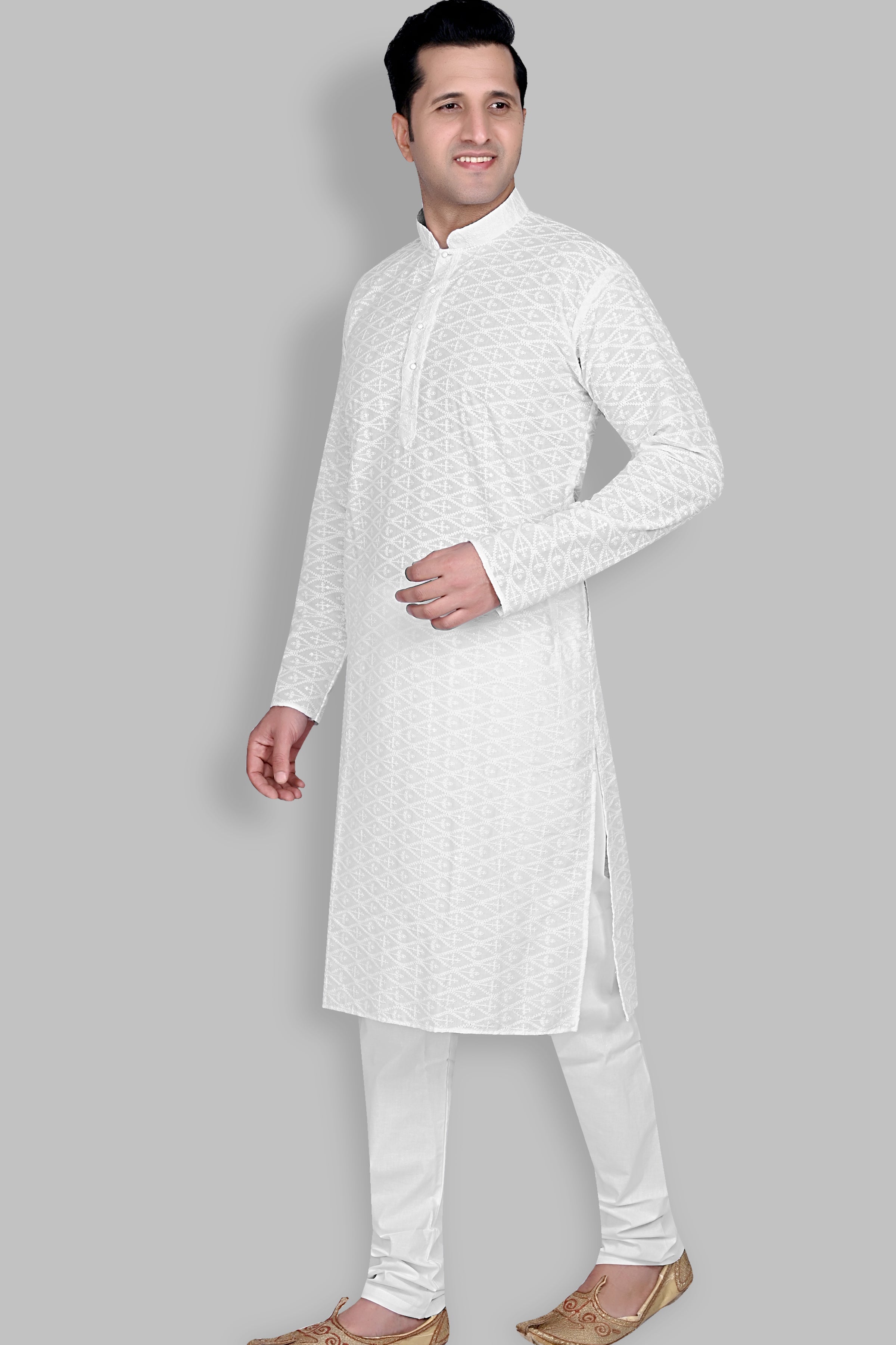Cotton Kurta Pyjama Set for Men - White | KPPDCHTBOX | DesiQlo