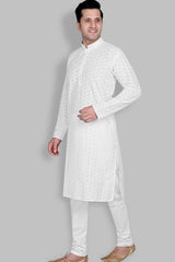 Cotton Kurta Pyjama Set for Men - White | KPPDCHTBOX