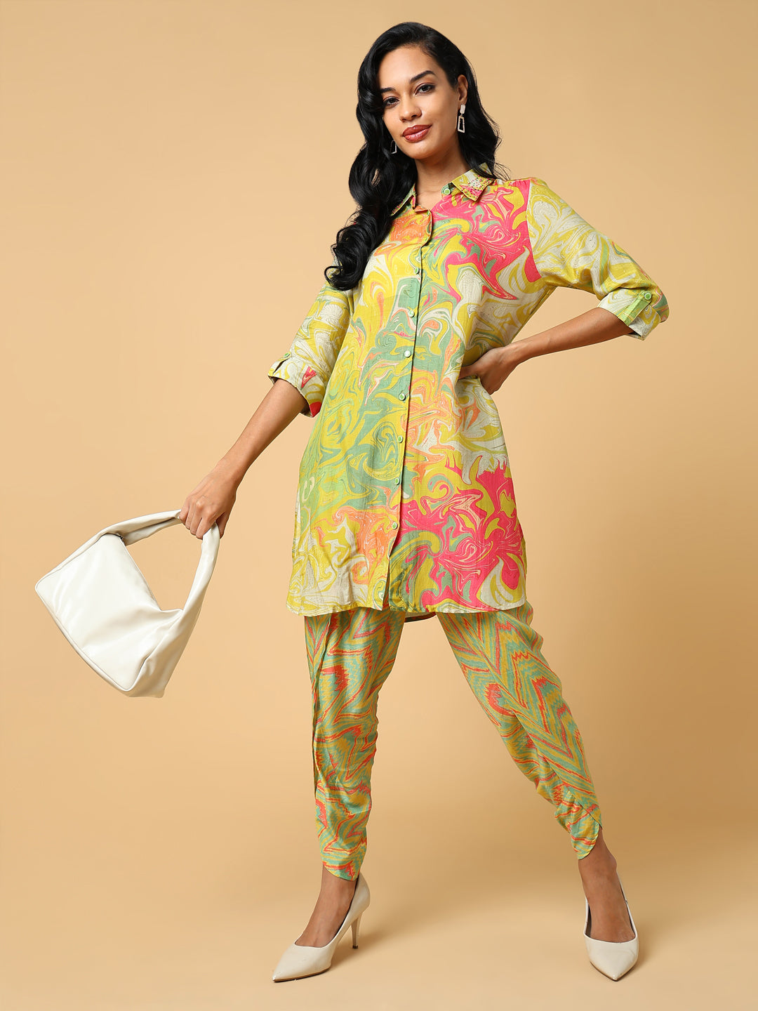 Women's Printed Green Viscose Co Ord Set - Stylish Outfit