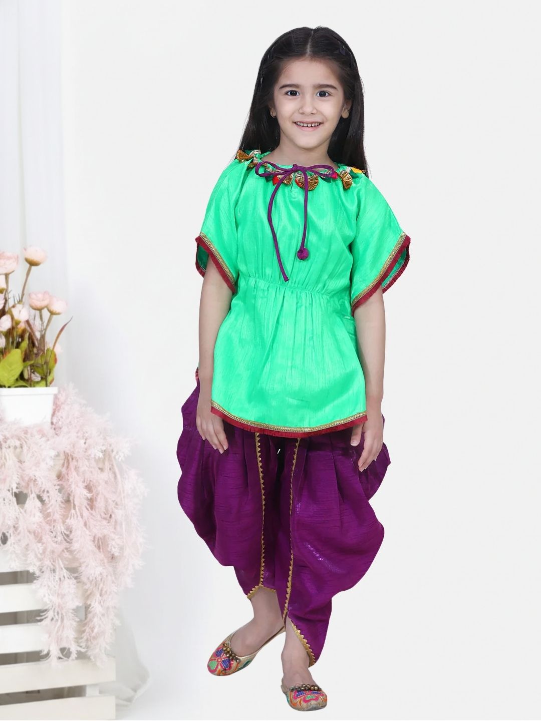 Silk Blend Ethnic Suit Set for Kids - Green | DW20IW18GR