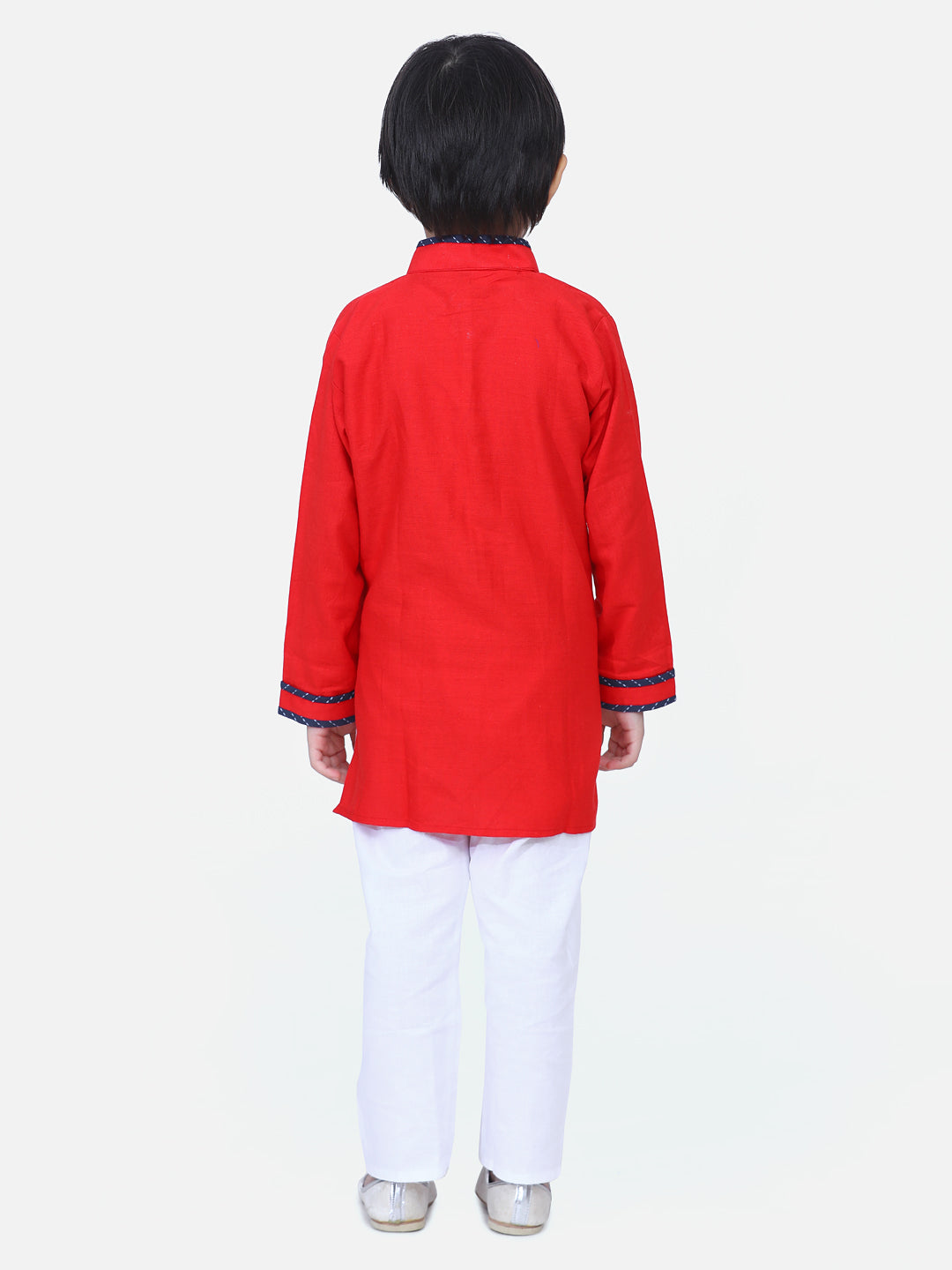 Cotton Flax Kurta Pajama Set for Kids - Red | DW20KP10RD | DesiQlo