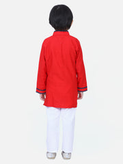 Cotton Flax Kurta Pajama Set for Kids - Red | DW20KP10RD