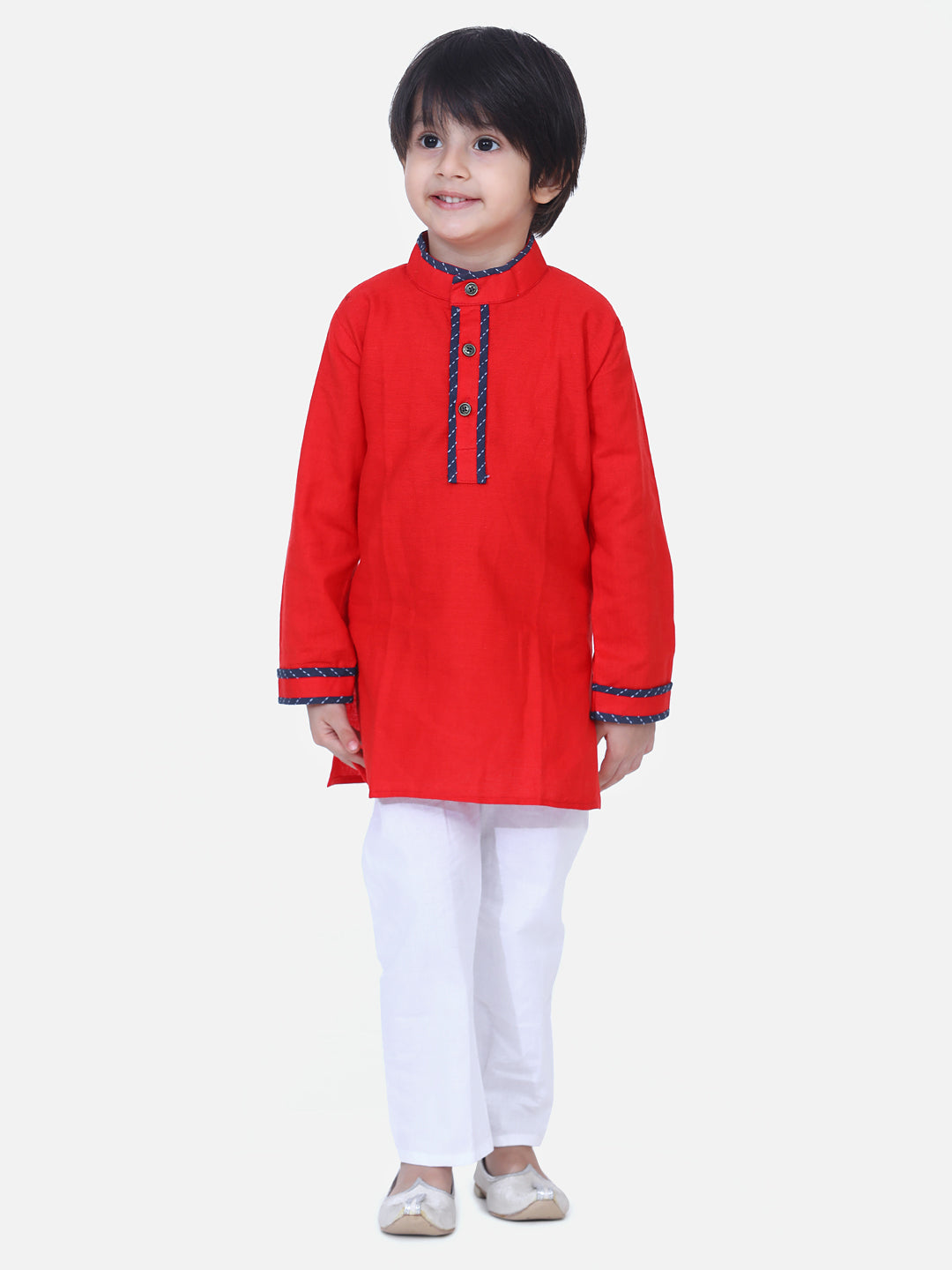 Cotton Flax Kurta Pajama Set for Kids - Red | DW20KP10RD | DesiQlo
