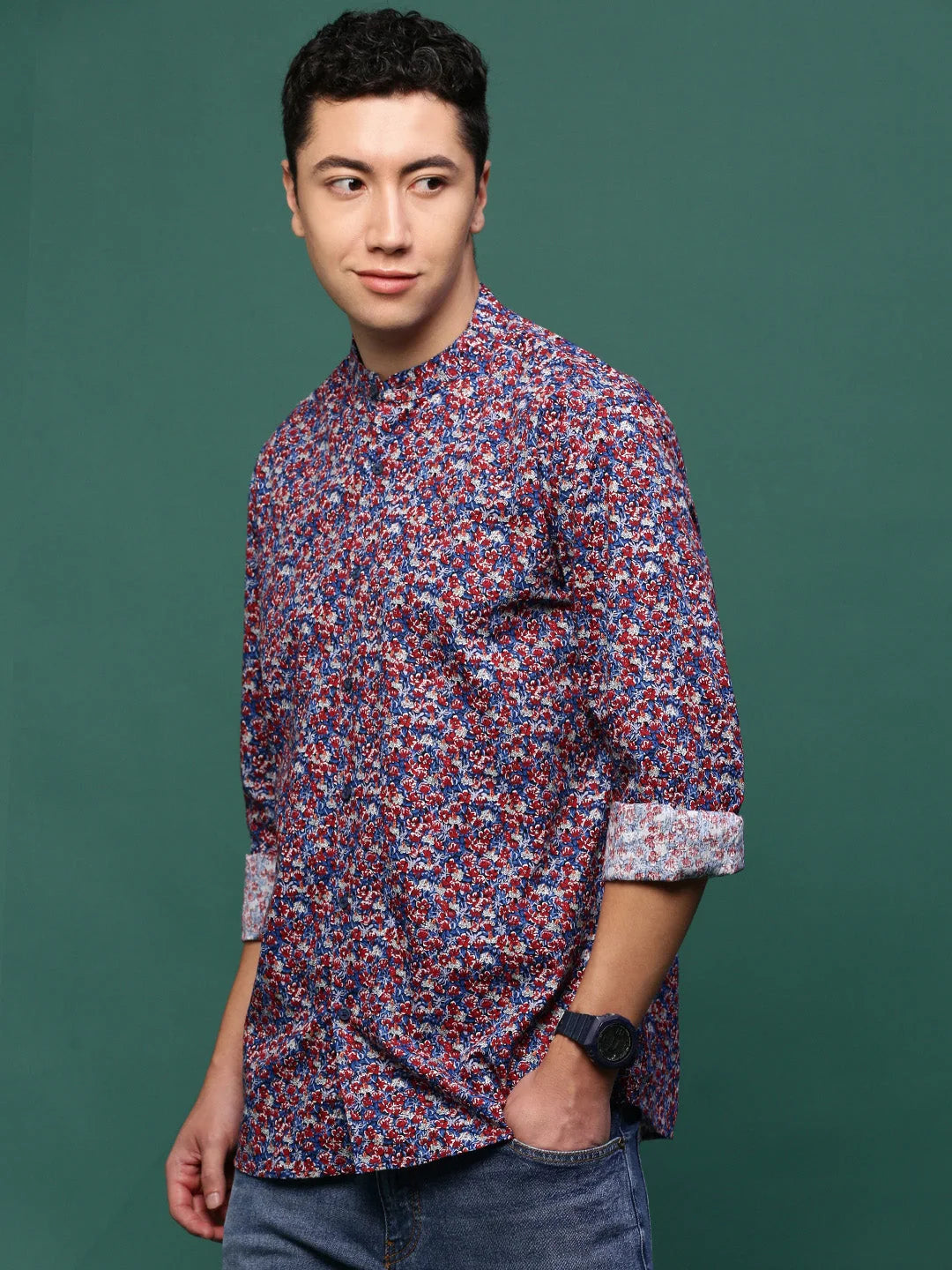 Blue Floral Slim Fit Mens Shirt - Printed Shirt | DesiQlo